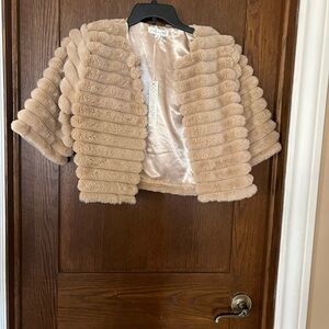 She + Sky Tan Faux Fur Cropped Jacket